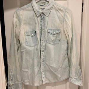 Aritzia Light Wash Jean Long Sleeve ButtonUp Shirt
